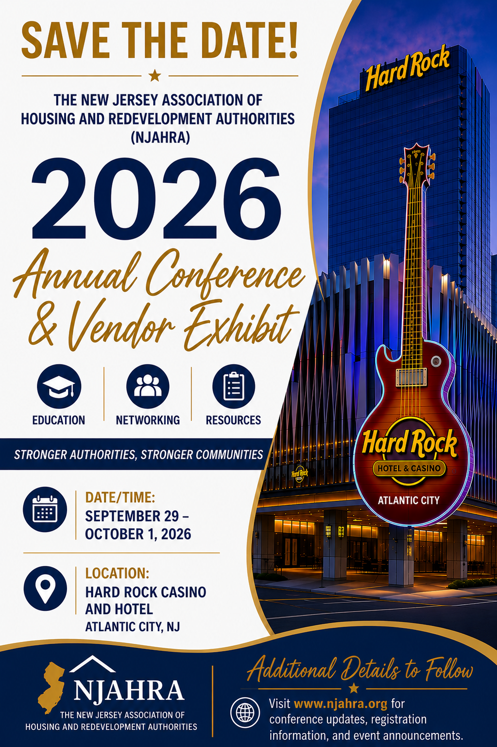 Save the Date! NJAHRA Annual Conference & Vendor Exhibit September 29 – October 1, 2026 at the Hard Rock Hotel & Casino, Atlantic City, NJ
